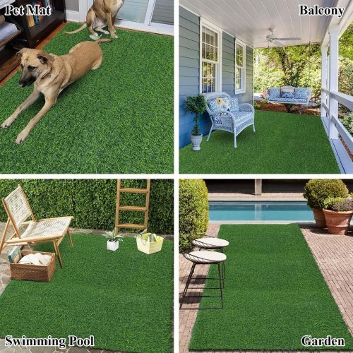 3ft x 32ft Premium Artificial Turf Mat with Drainage Holes. Thick Fake Grass with Rubber Backing, Ideal for Indoor/Outdoor Pet Areas,, Patio & Balcony Decor(Grass height 0.6 inches/1.5cm) - JM Variety Store